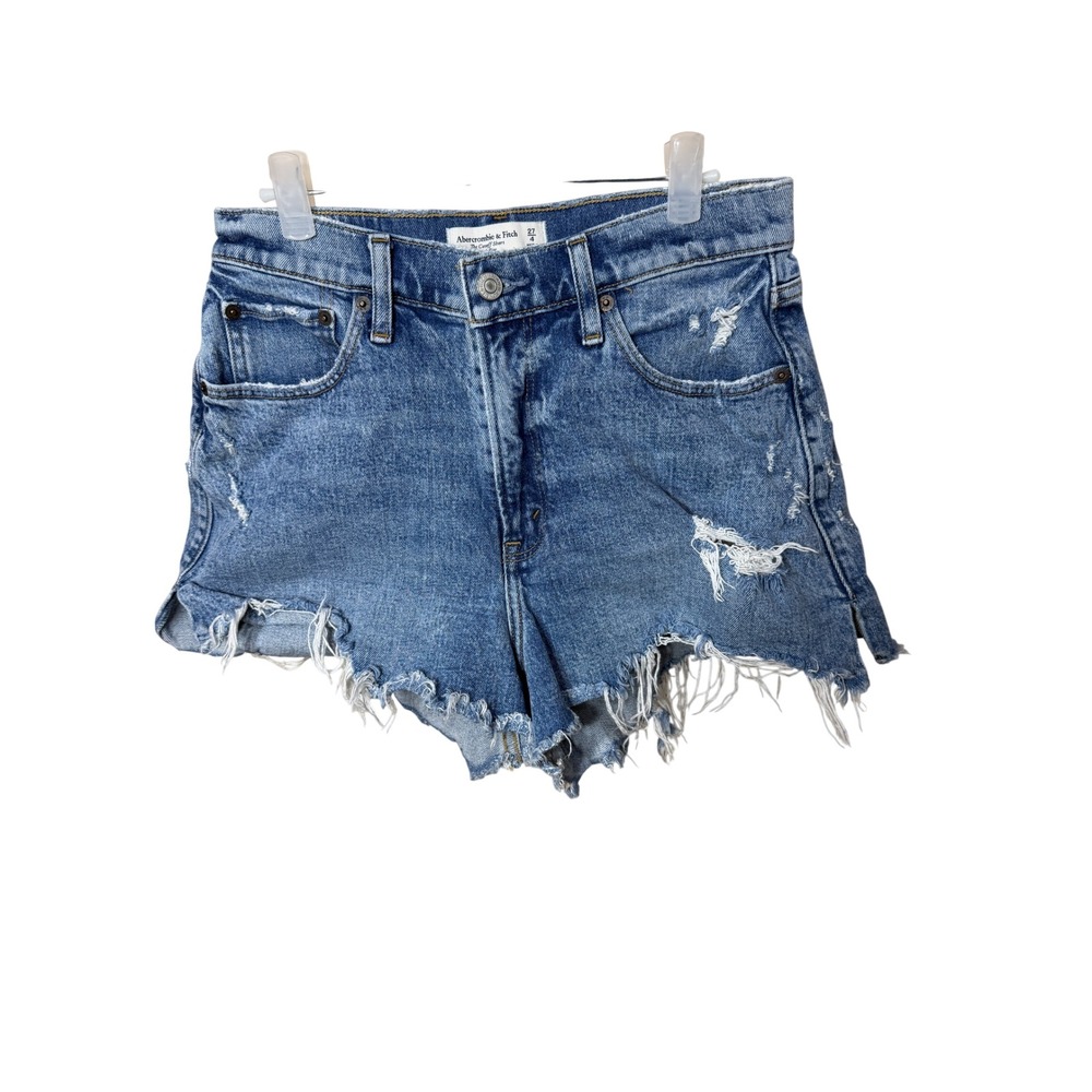 Abercrombie & Fitch‎ Curve Love High Rise Cutoff Shorts Blue Distressed 27 4